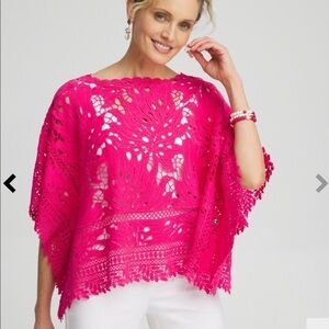 LACE CROCHET PONCHO pink size L